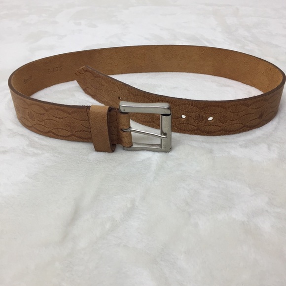 Brazilian Leather Belt Tan Embossed Floral Small - Picture 2 of 8